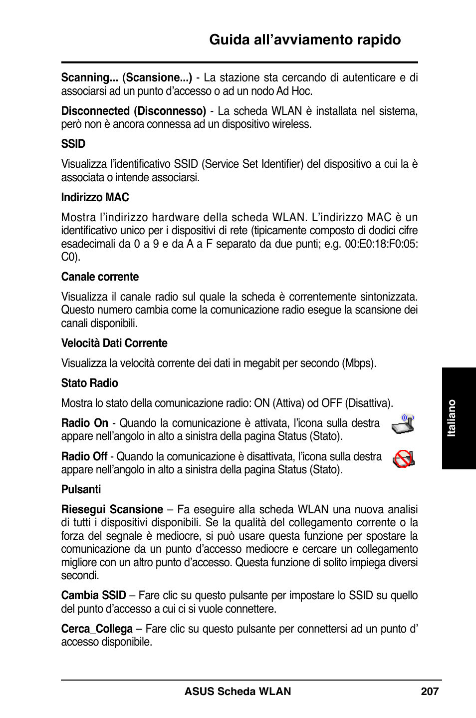 Guida all’avviamento rapido | Asus WL-169gE User Manual | Page 208 / 309