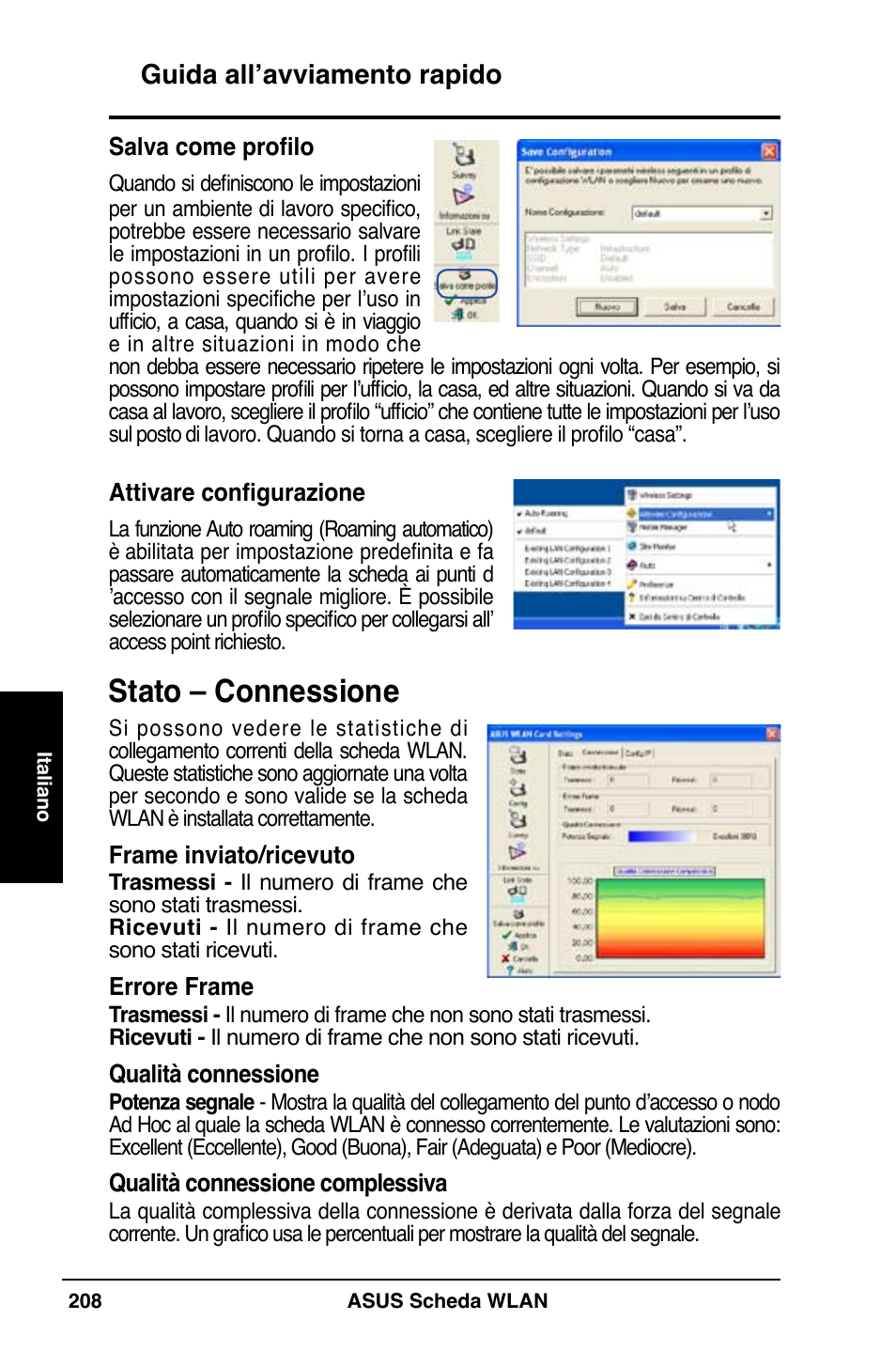 Stato – connessione, Guida all’avviamento rapido | Asus WL-169gE User Manual | Page 209 / 309