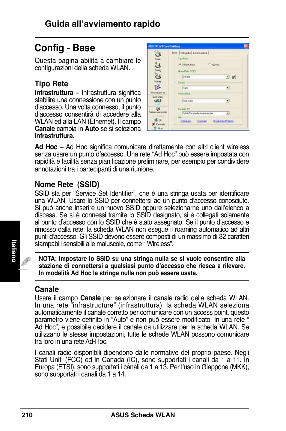 Config - base, Guida all’avviamento rapido | Asus WL-169gE User Manual | Page 211 / 309