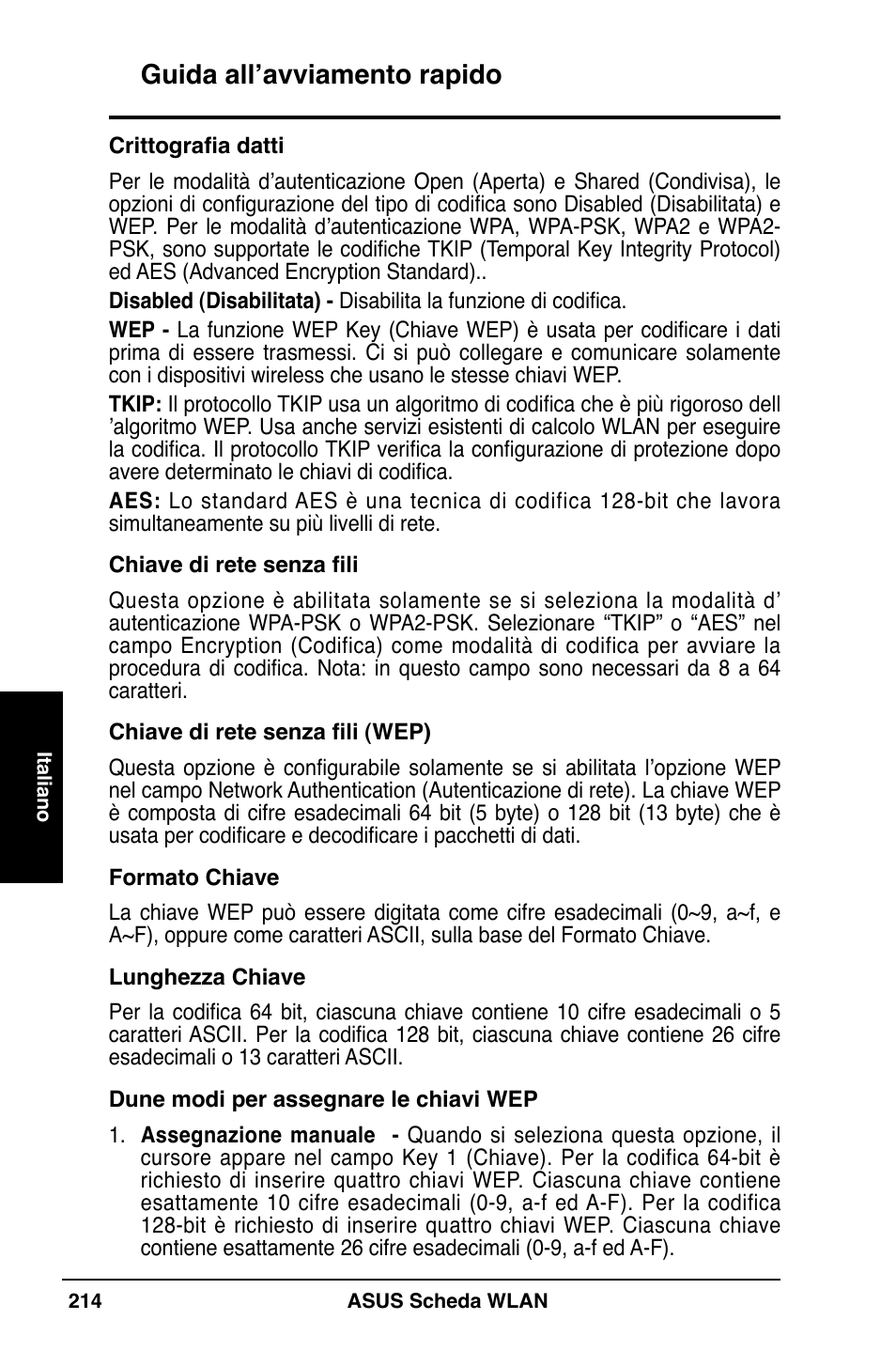 Guida all’avviamento rapido | Asus WL-169gE User Manual | Page 215 / 309