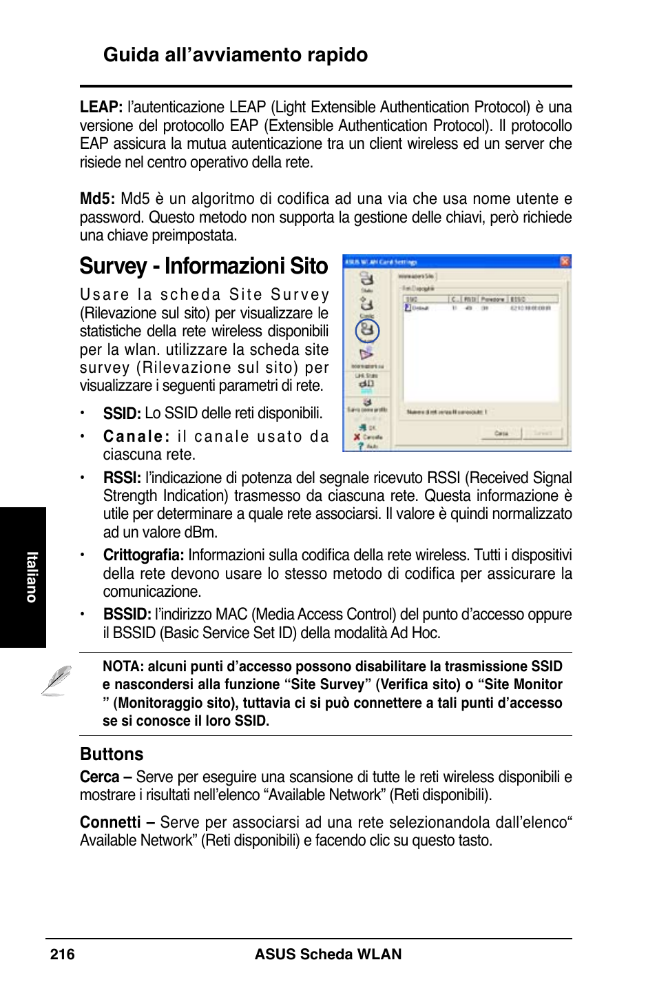 Survey - informazioni sito, Guida all’avviamento rapido | Asus WL-169gE User Manual | Page 217 / 309