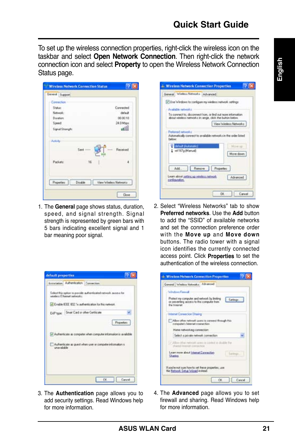 Quick start guide | Asus WL-169gE User Manual | Page 22 / 309