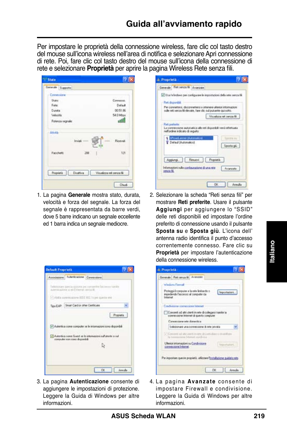 Guida all’avviamento rapido | Asus WL-169gE User Manual | Page 220 / 309