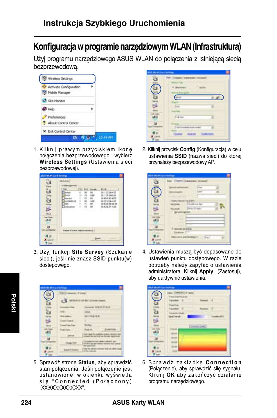 Instrukcja szybkiego uruchomienia | Asus WL-169gE User Manual | Page 225 / 309