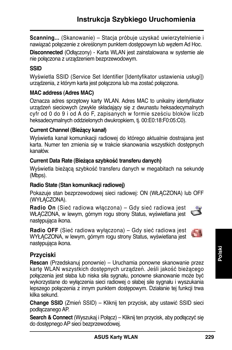 Instrukcja szybkiego uruchomienia | Asus WL-169gE User Manual | Page 230 / 309