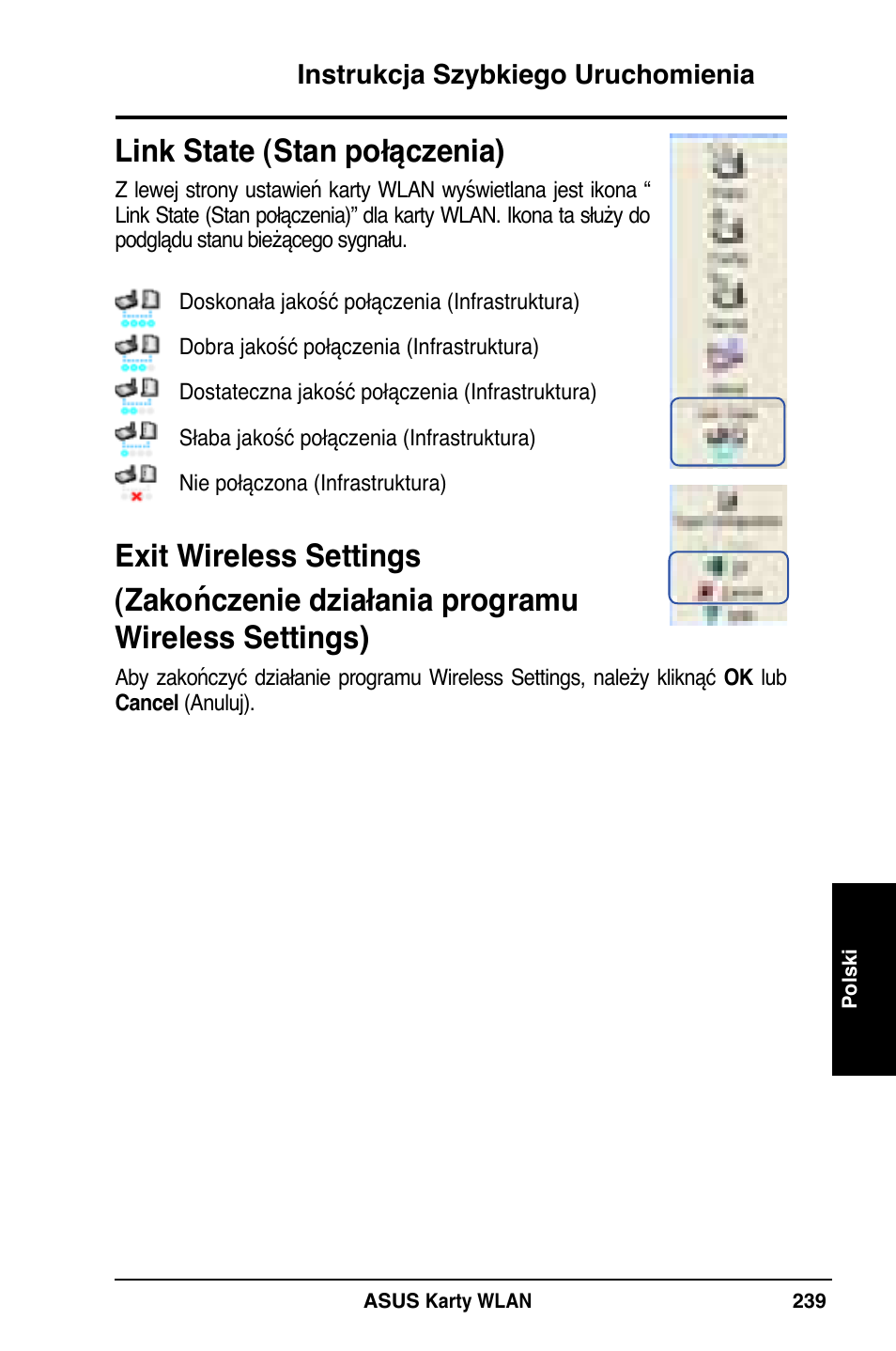 Link state (stan połączenia) | Asus WL-169gE User Manual | Page 240 / 309