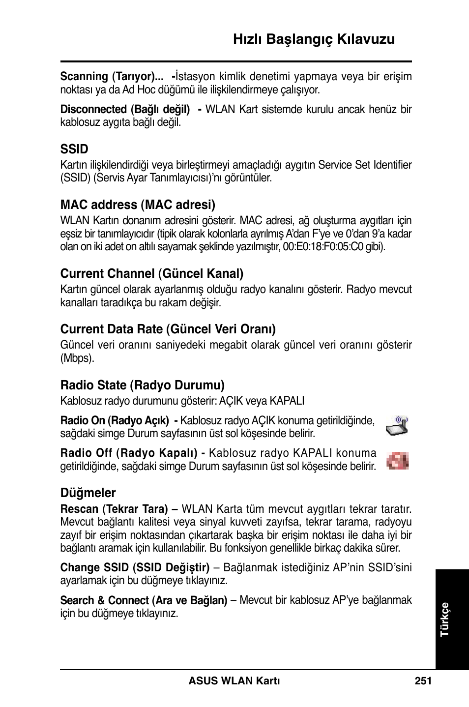 Hızlı başlangıç kılavuzu | Asus WL-169gE User Manual | Page 252 / 309