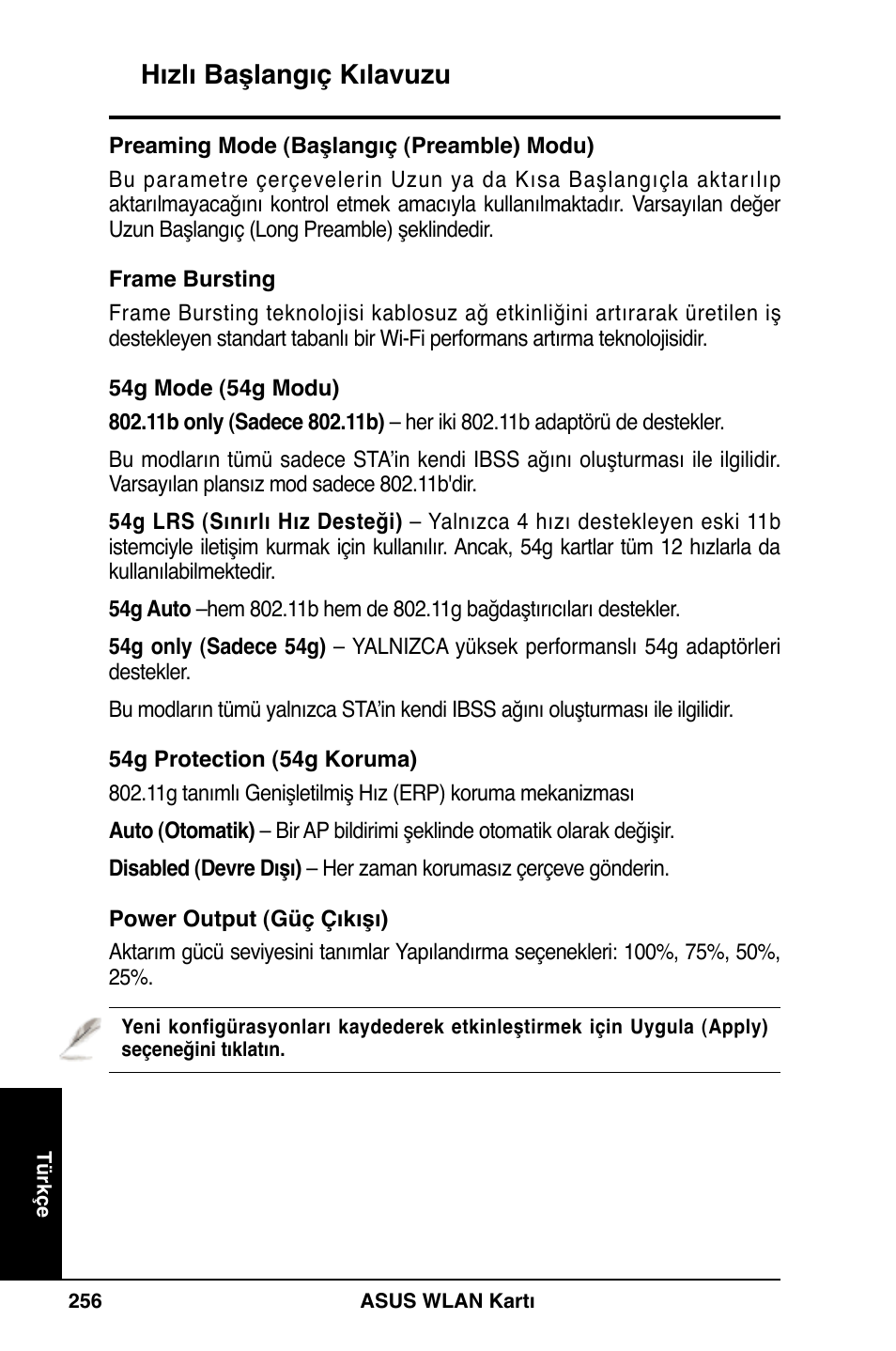 Hızlı başlangıç kılavuzu | Asus WL-169gE User Manual | Page 257 / 309