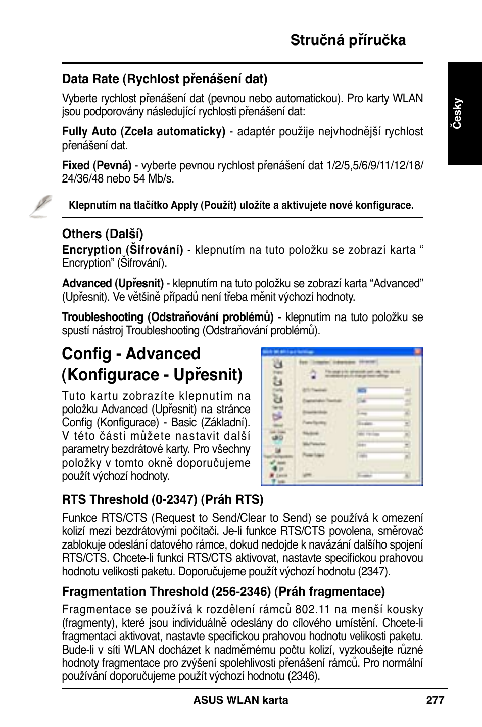 Config - advanced (konfigurace - upřesnit), Stručná příručka | Asus WL-169gE User Manual | Page 278 / 309