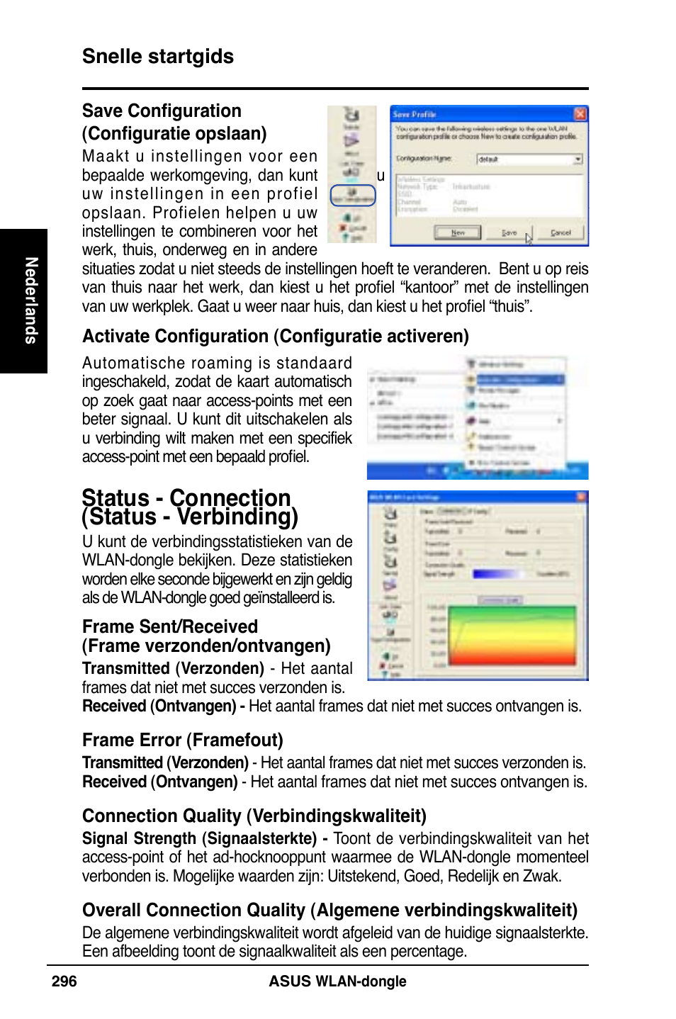 Status - connection (status - verbinding) | Asus WL-169gE User Manual | Page 297 / 309