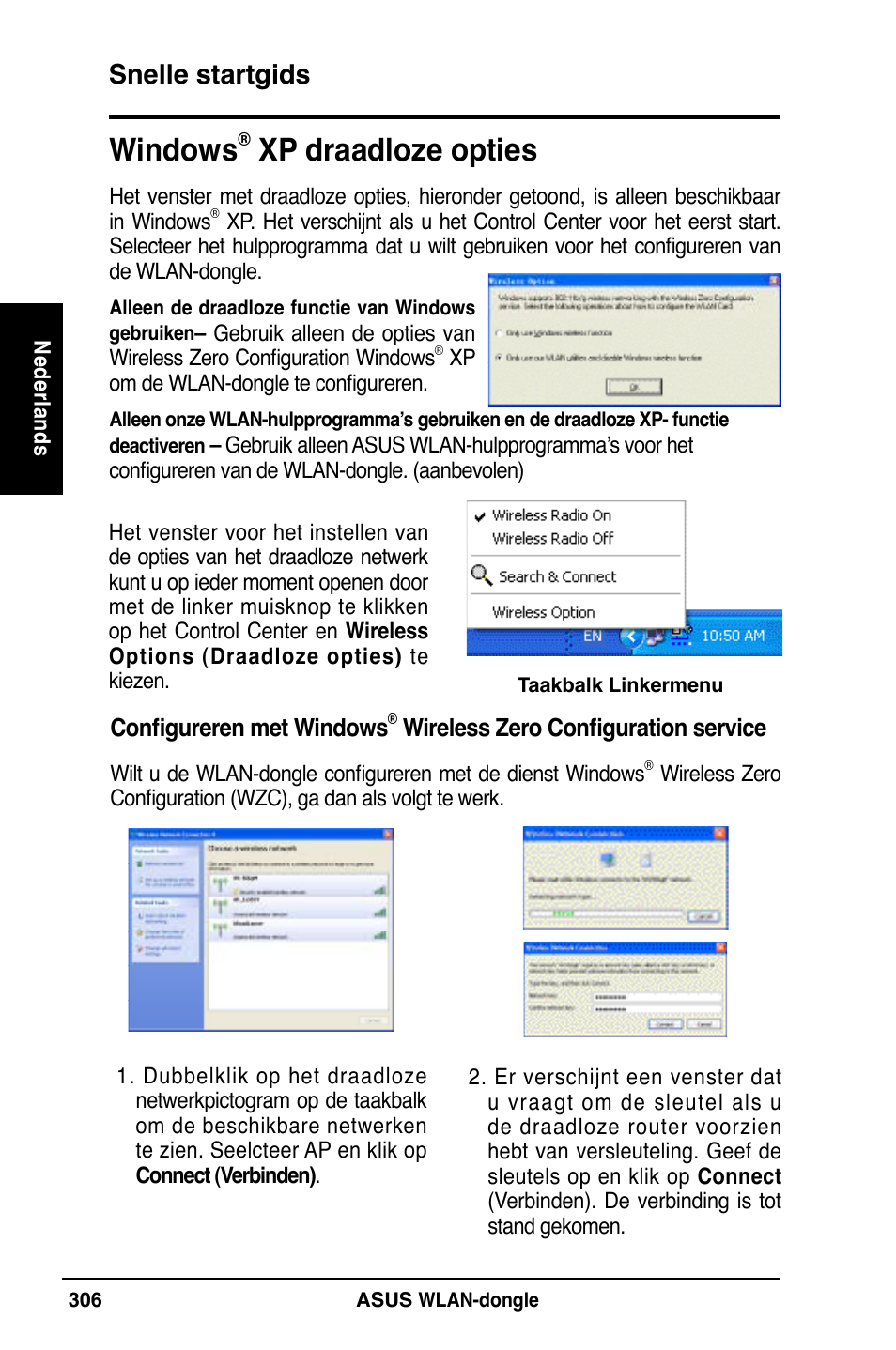 Windows, Xp draadloze opties, Snelle startgids | Asus WL-169gE User Manual | Page 307 / 309
