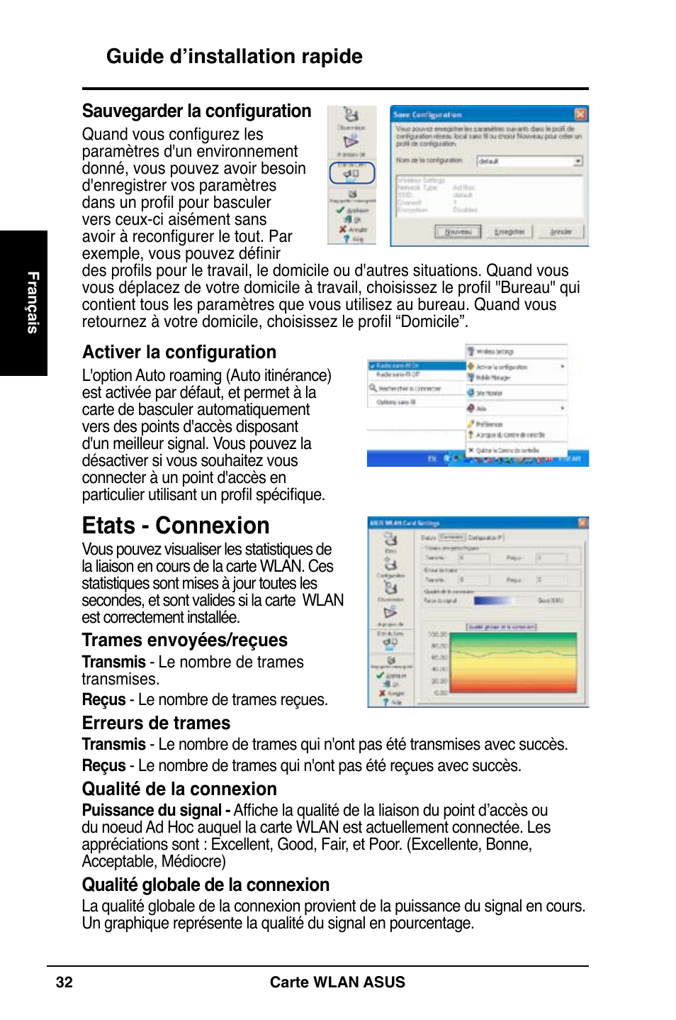 Etats - connexion, Guide d’installation rapide | Asus WL-169gE User Manual | Page 33 / 309