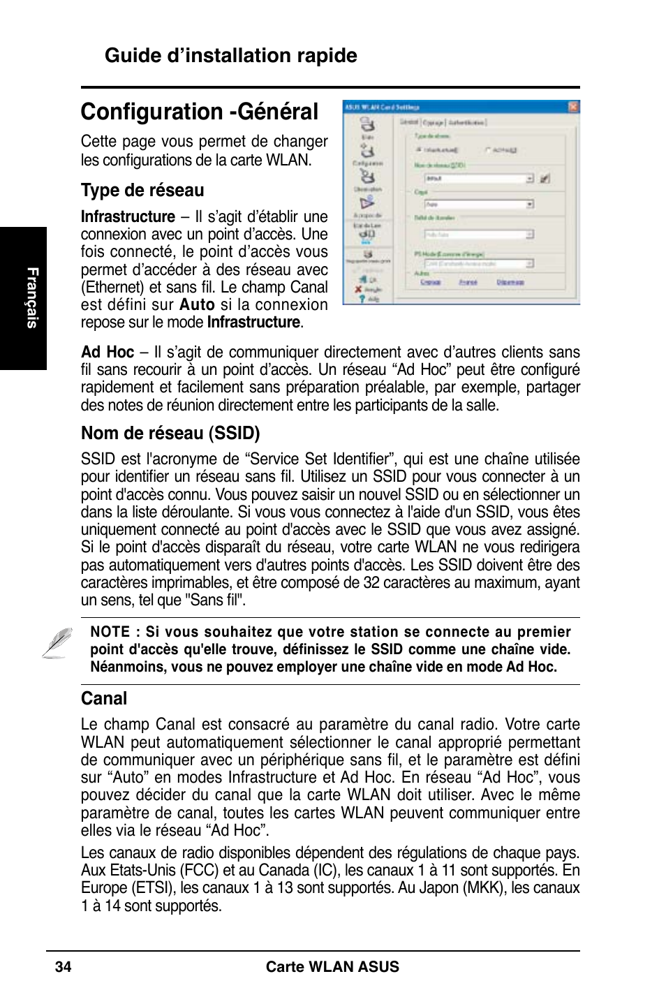 Configuration -général, Guide d’installation rapide | Asus WL-169gE User Manual | Page 35 / 309