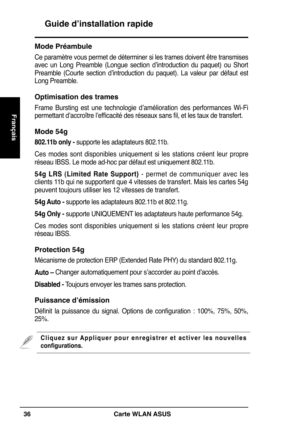 Guide d’installation rapide | Asus WL-169gE User Manual | Page 37 / 309