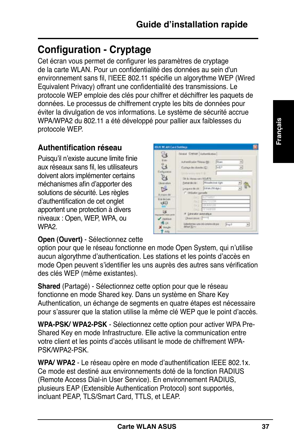 Configuration - cryptage, Guide d’installation rapide | Asus WL-169gE User Manual | Page 38 / 309
