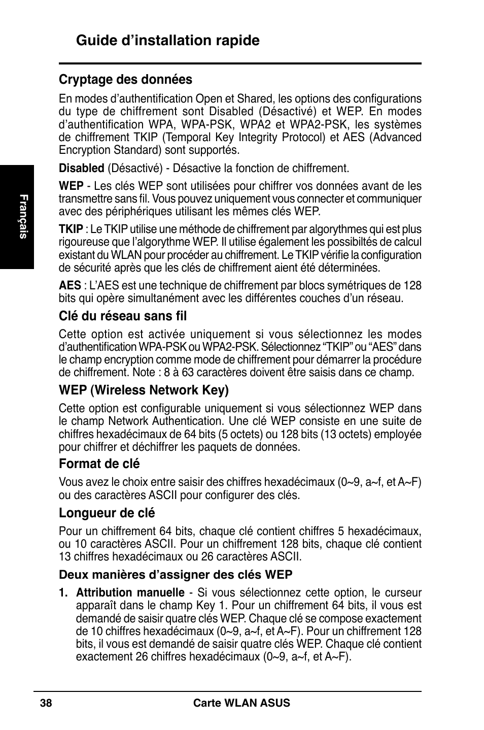 Guide d’installation rapide | Asus WL-169gE User Manual | Page 39 / 309