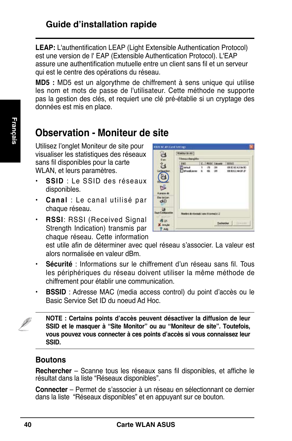 Observation - moniteur de site, Guide d’installation rapide | Asus WL-169gE User Manual | Page 41 / 309