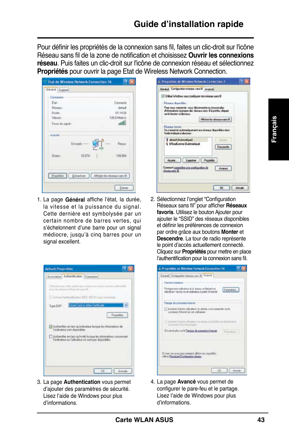 Guide d’installation rapide | Asus WL-169gE User Manual | Page 44 / 309
