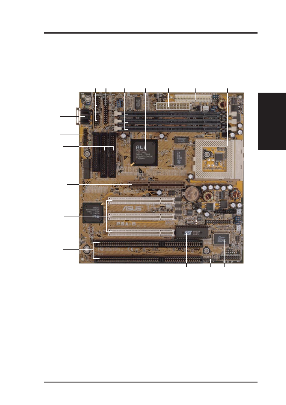 Ii. features, Parts of the asus p5a-b motherboard, Asus p5a-b user’s manual 11 | Ii. fea tures motherboard parts | Asus P5A-B User Manual | Page 11 / 72