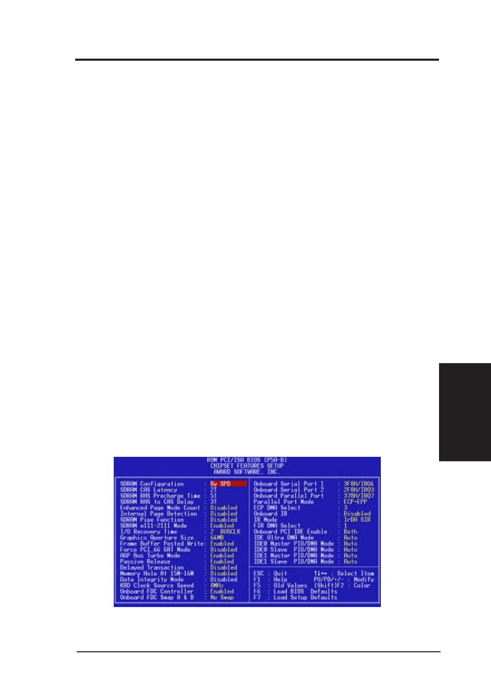 Iv. bios software, Chipset features setup | Asus P5A-B User Manual | Page 45 / 72