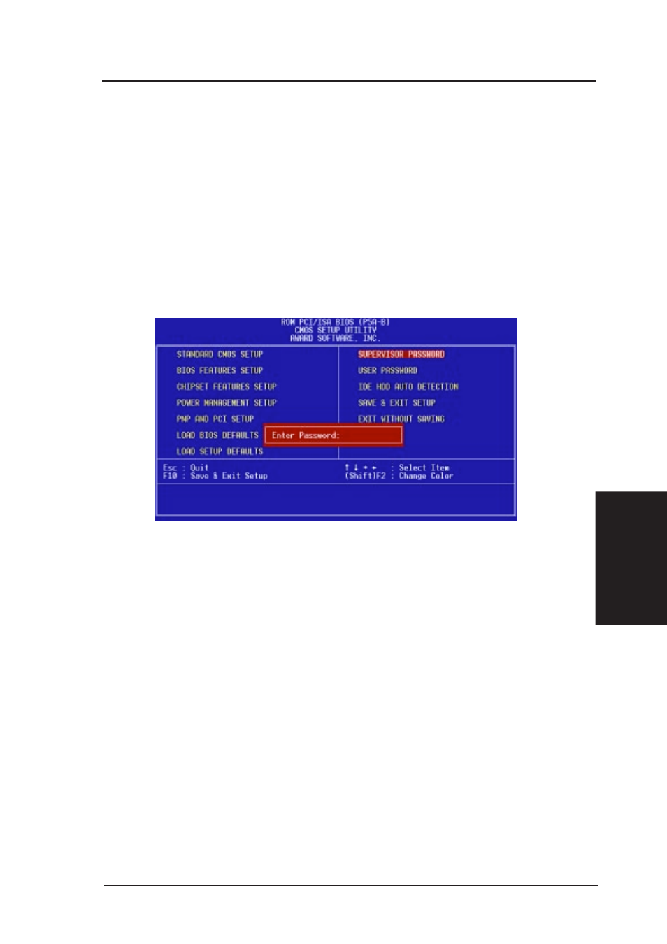 Iv. bios software, Supervisor password and user password | Asus P5A-B User Manual | Page 55 / 72