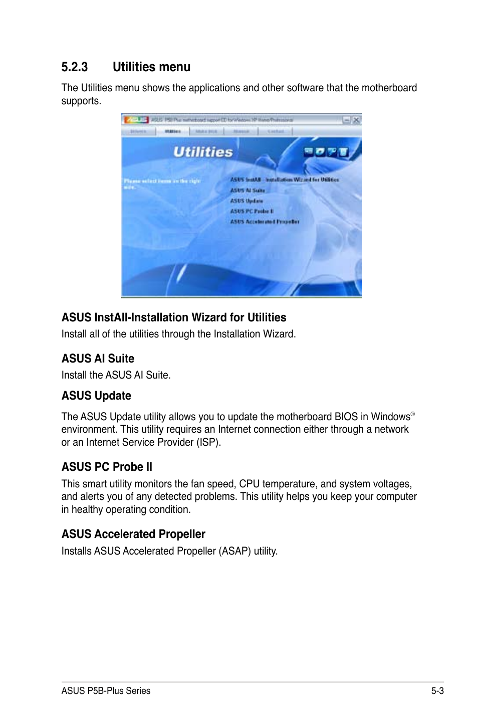 3 utilities menu | Asus P5B-Plus VISTA Edition User Manual | Page 113 / 172