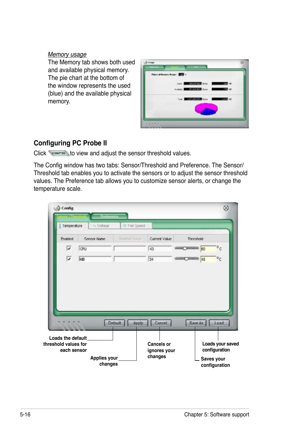 Configuring pc probe ii | Asus P5B-Plus VISTA Edition User Manual | Page 126 / 172