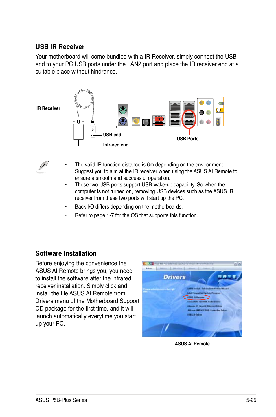 Usb ir receiver, Software installation | Asus P5B-Plus VISTA Edition User Manual | Page 135 / 172