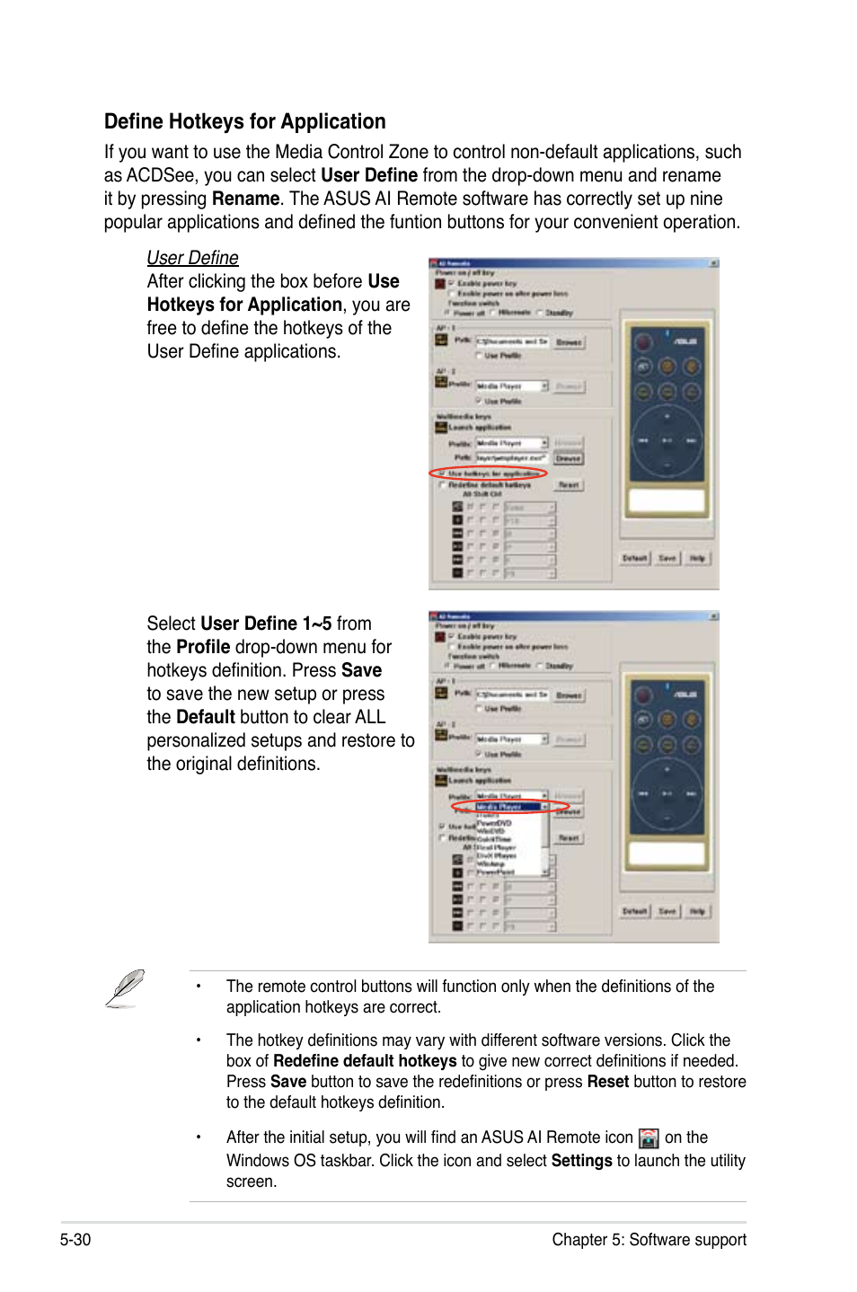 Define hotkeys for application | Asus P5B-Plus VISTA Edition User Manual | Page 140 / 172