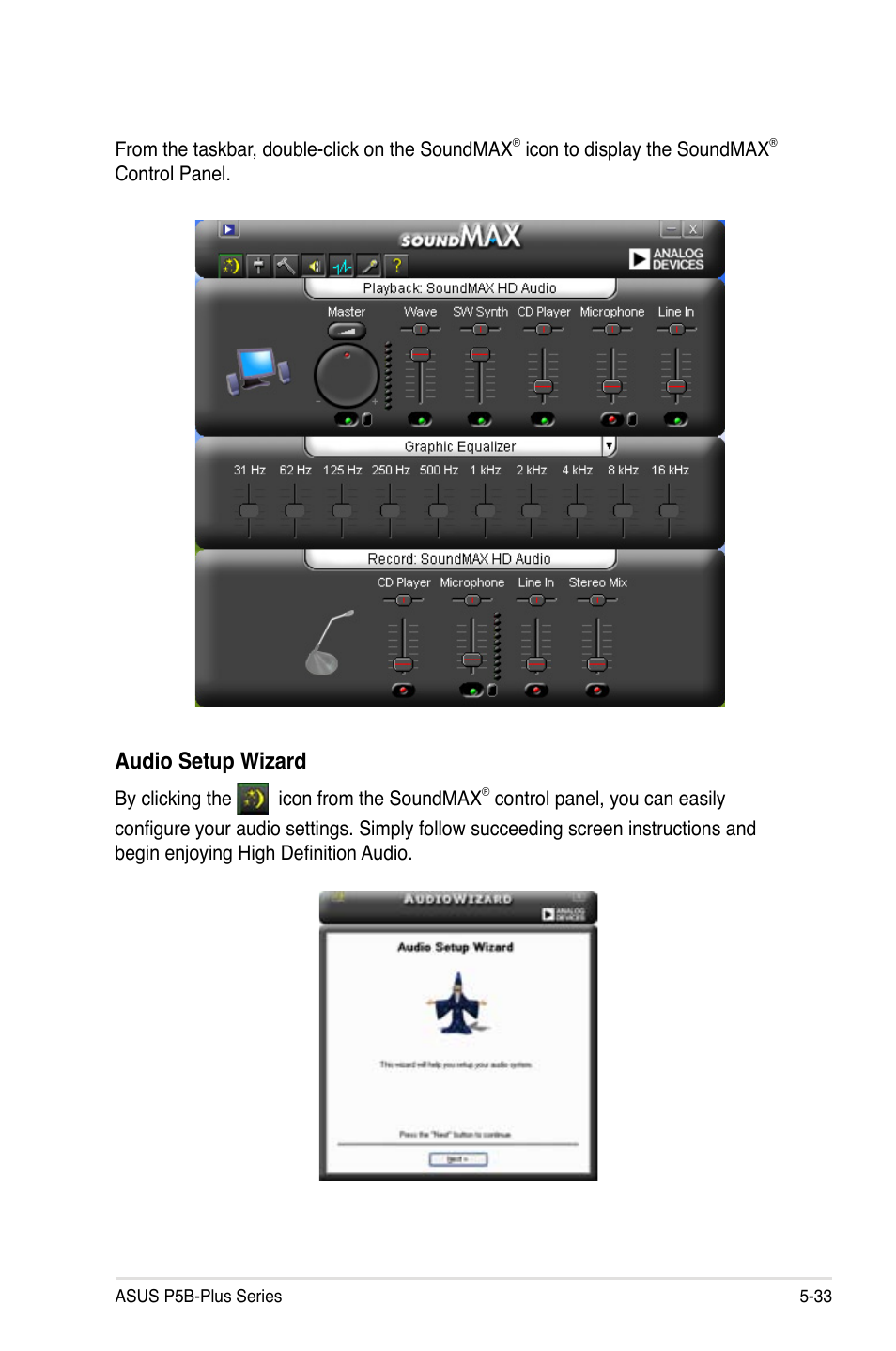 Audio setup wizard | Asus P5B-Plus VISTA Edition User Manual | Page 143 / 172