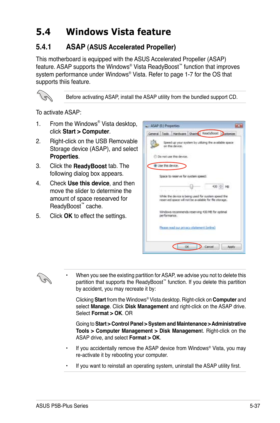 4 windows vista feature, 1 asap, Asus accelerated propeller) | Asus P5B-Plus VISTA Edition User Manual | Page 147 / 172