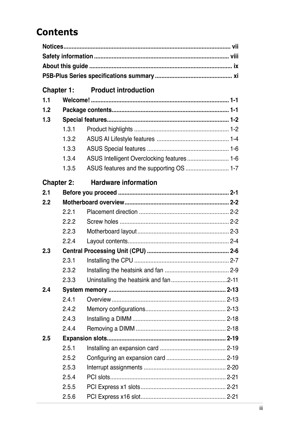 Asus P5B-Plus VISTA Edition User Manual | Page 3 / 172