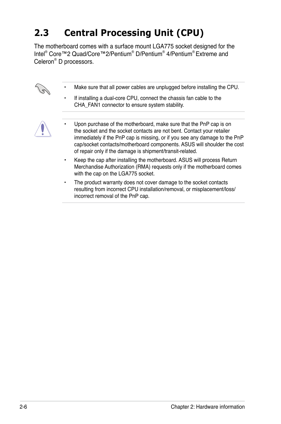 3 central processing unit (cpu) | Asus P5B-Plus VISTA Edition User Manual | Page 32 / 172