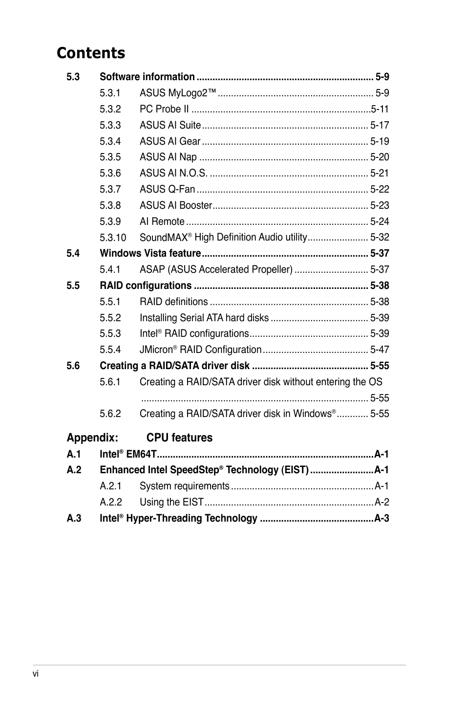 Asus P5B-Plus VISTA Edition User Manual | Page 6 / 172