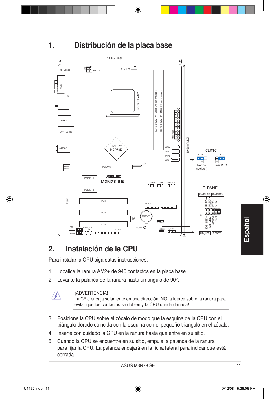 Español, F_panel | Asus M3N78 SE User Manual | Page 11 / 38