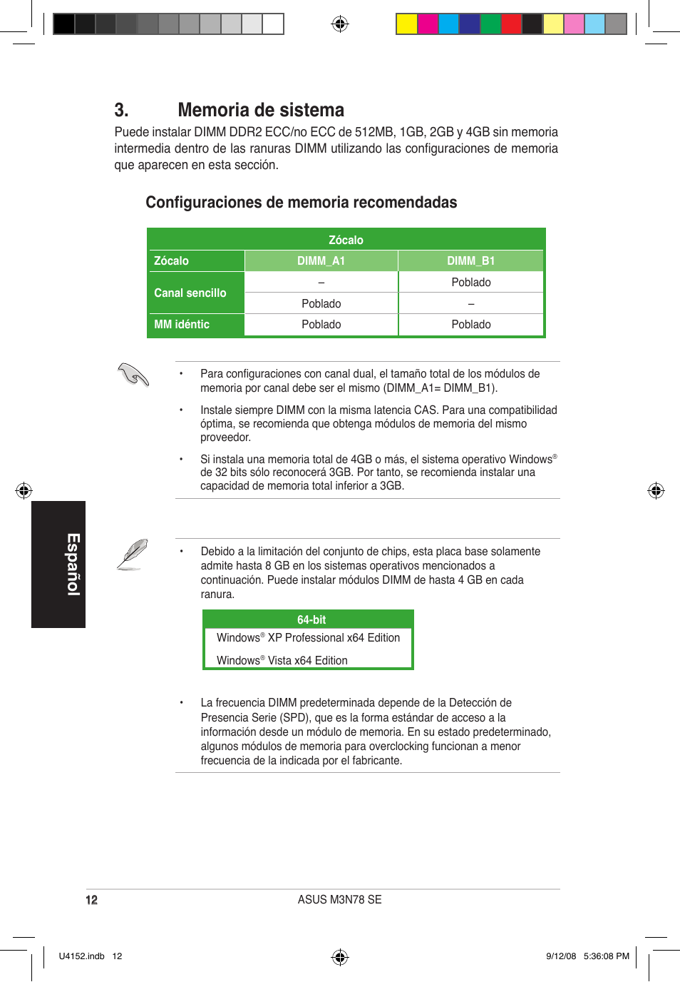 Español | Asus M3N78 SE User Manual | Page 12 / 38