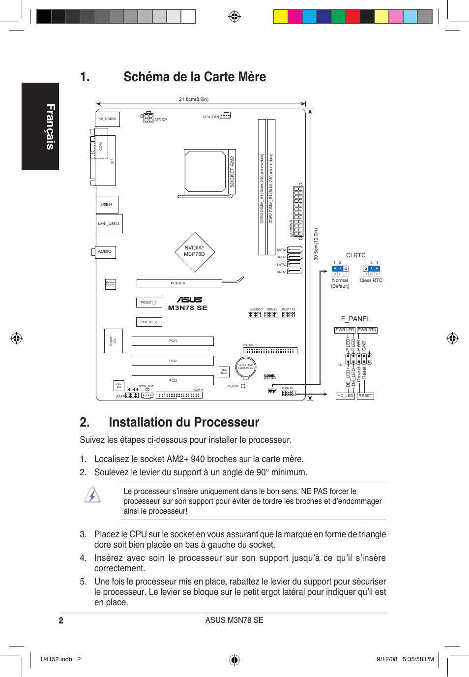 Français, 2asus m3n78 se, F_panel | Asus M3N78 SE User Manual | Page 2 / 38