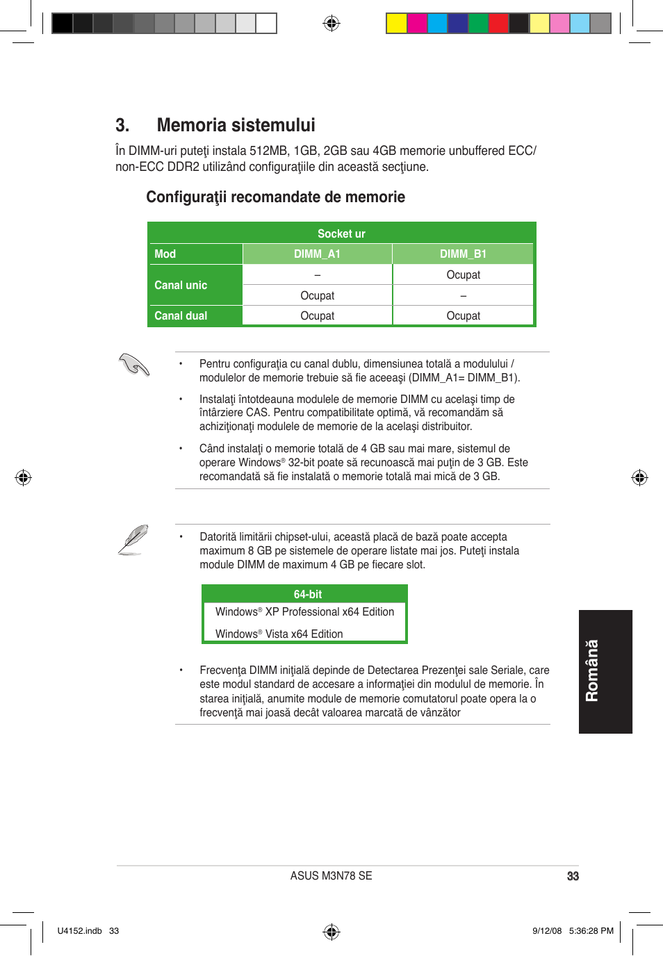 Română | Asus M3N78 SE User Manual | Page 33 / 38