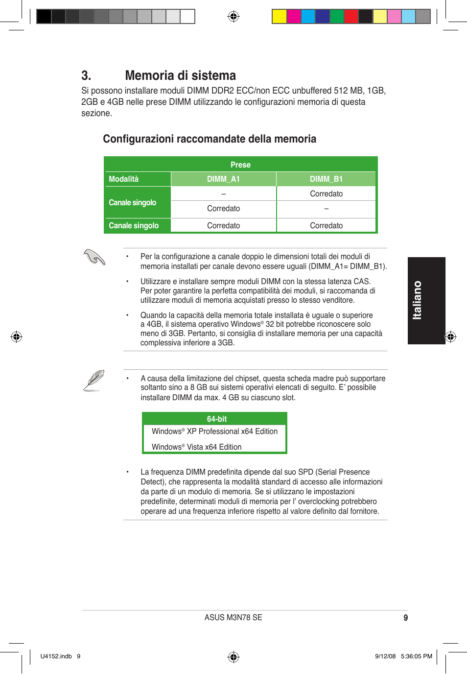 Italiano | Asus M3N78 SE User Manual | Page 9 / 38