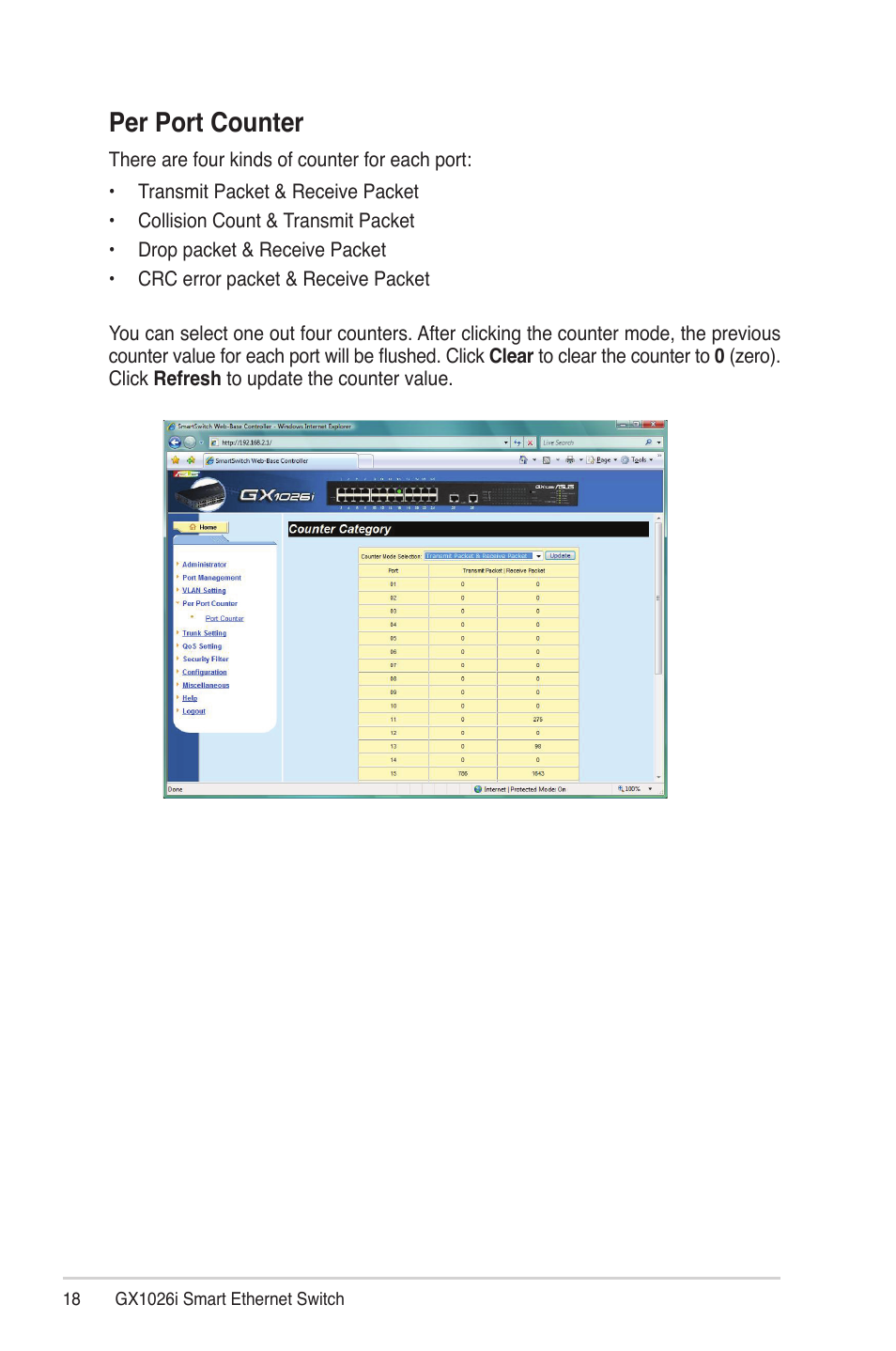 Per port counter | Asus GX1026i User Manual | Page 18 / 26