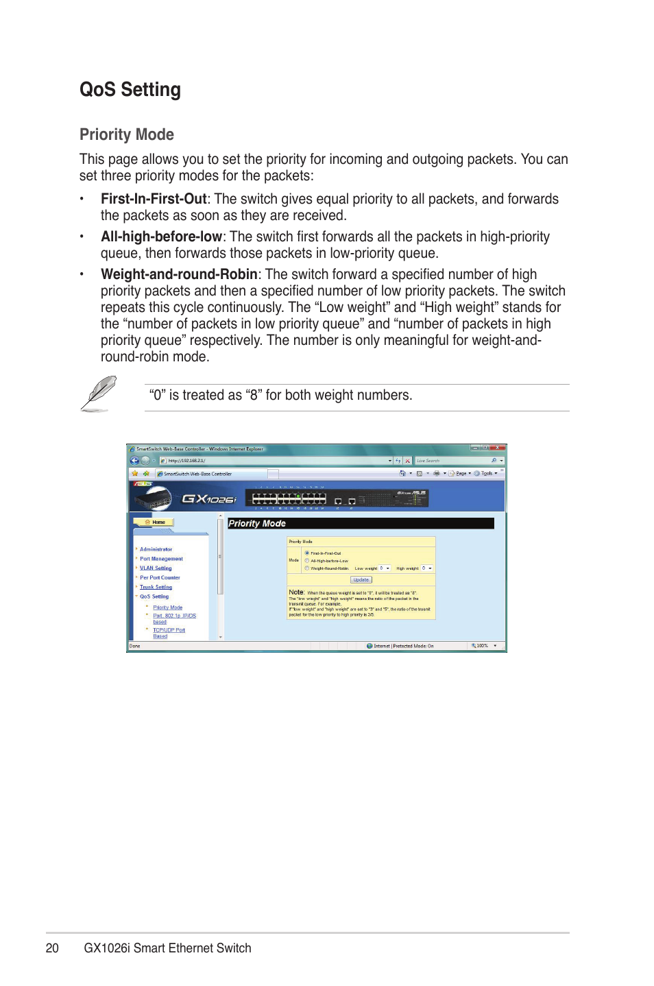 Qos setting | Asus GX1026i User Manual | Page 20 / 26