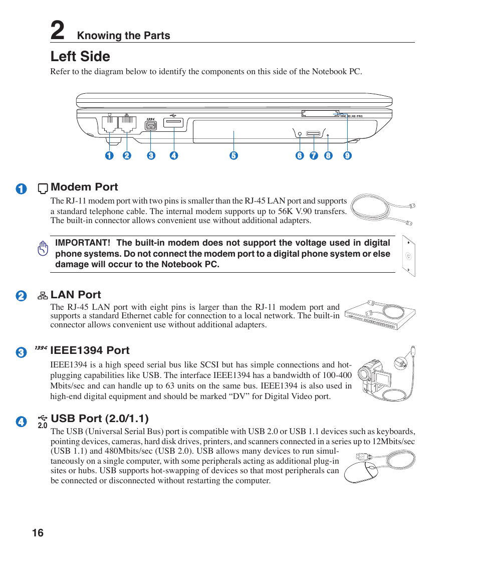 Left side | Asus Z35F User Manual | Page 16 / 69