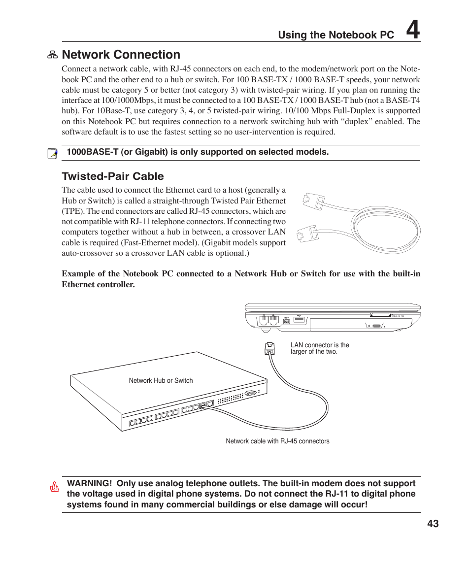 Network connection | Asus Z35F User Manual | Page 43 / 69