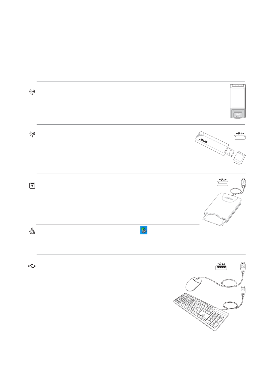 Optional accessories (cont.), Wireless lan card, Wireless lan usb adapter | Usb keyboard and mouse, Usb floppy disk drive | Asus A9T User Manual | Page 51 / 70