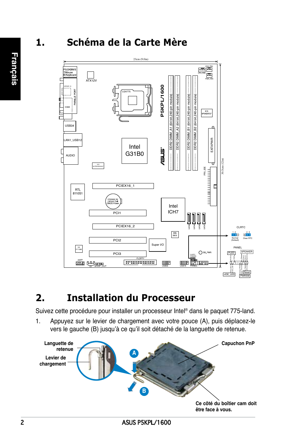 Français, Intel g31b0, Intel ich7 | Asus P5KPL/1600 User Manual | Page 2 / 38