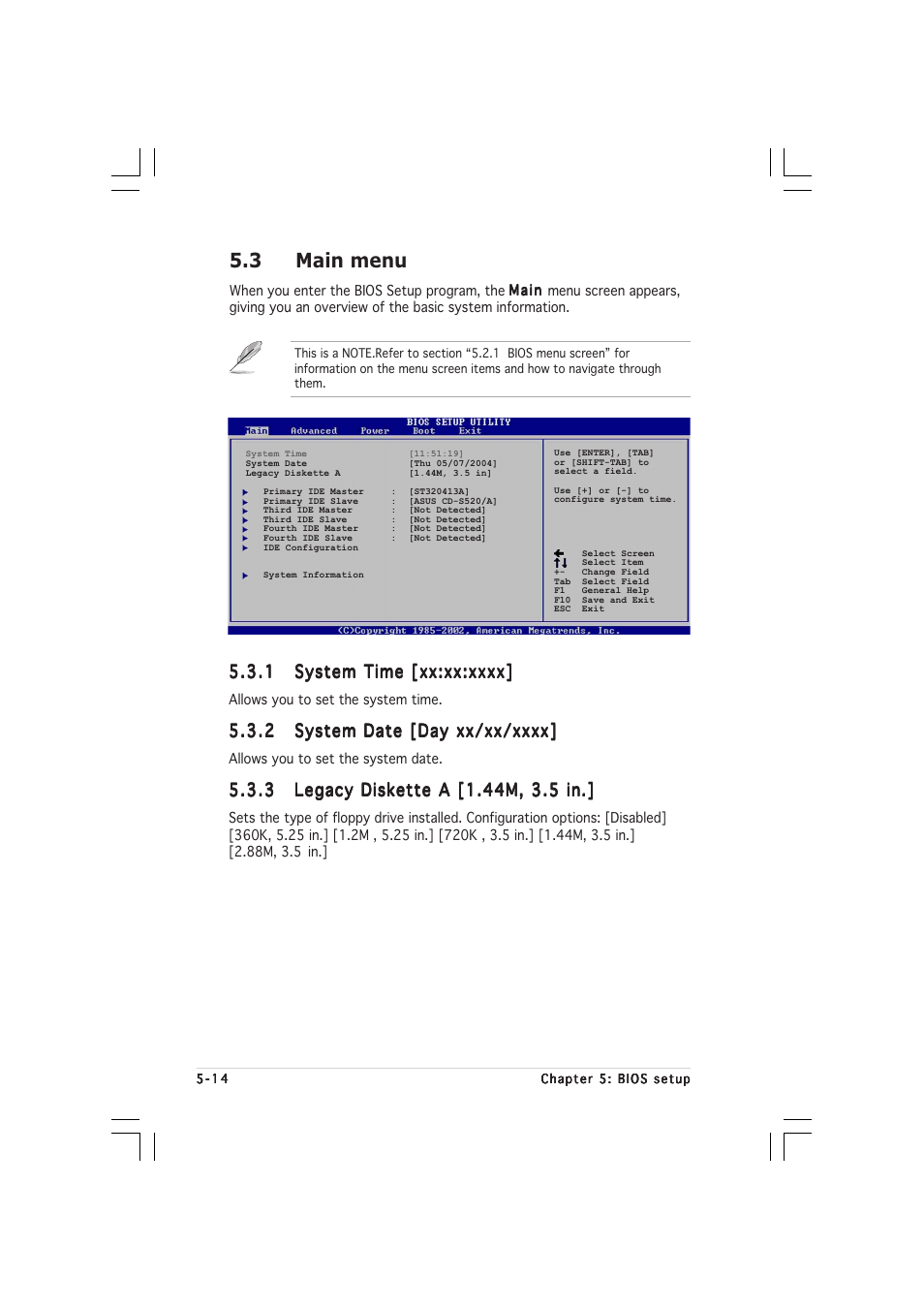 3 main menu | Asus AP1600R-E2(BI2) User Manual | Page 74 / 140