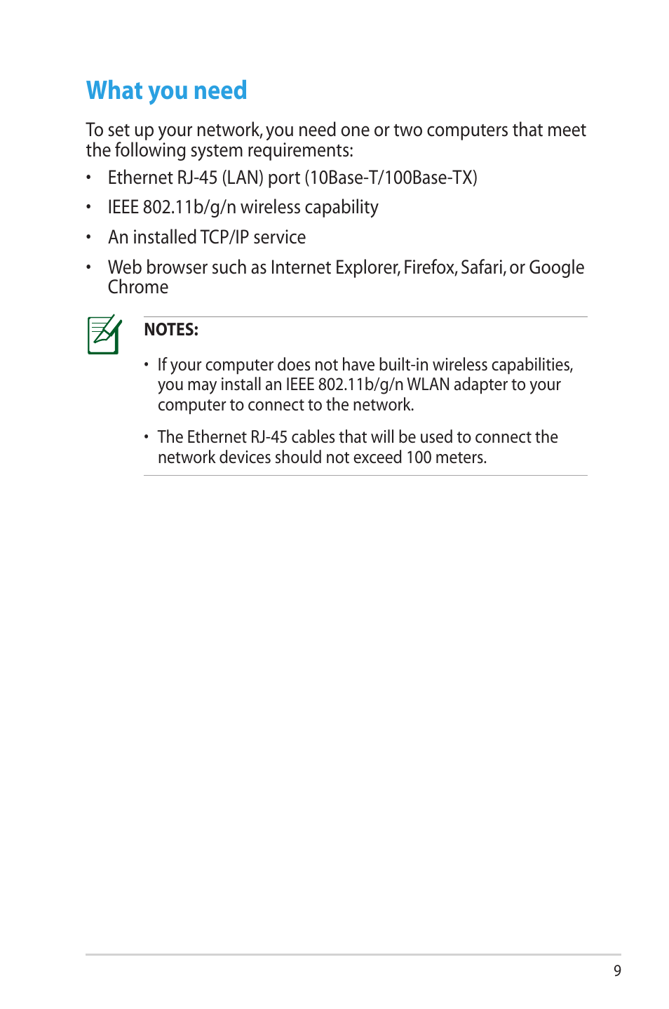 What you need | Asus DSL-N12U (VER.B1) User Manual | Page 9 / 60