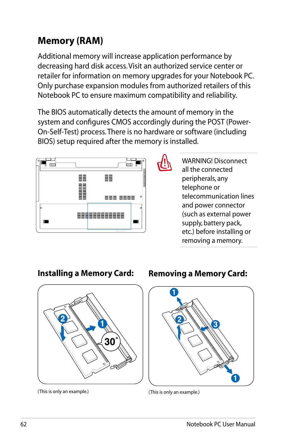 Memory (ram) | Asus X75A User Manual | Page 62 / 116