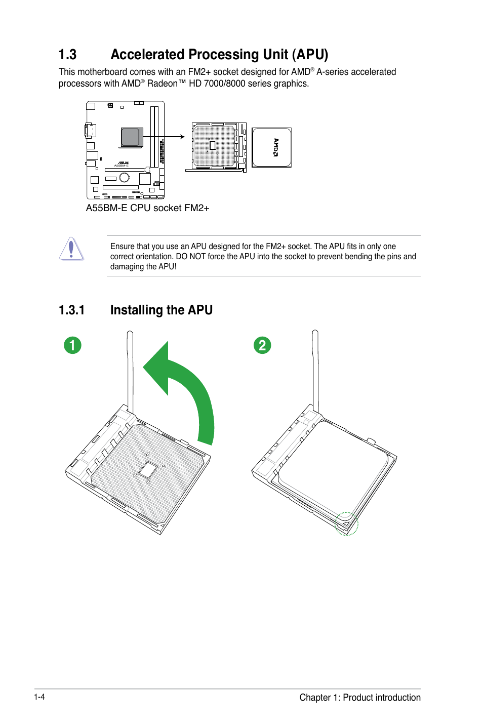 3 accelerated processing unit (apu), 1 installing the apu | Asus A55BM-E/BR User Manual | Page 12 / 49