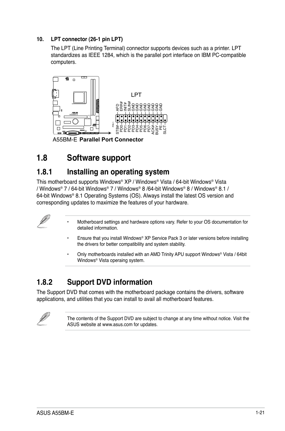 8 software support, 1 installing an operating system, 2 support dvd information | Asus A55BM-E/BR User Manual | Page 29 / 49